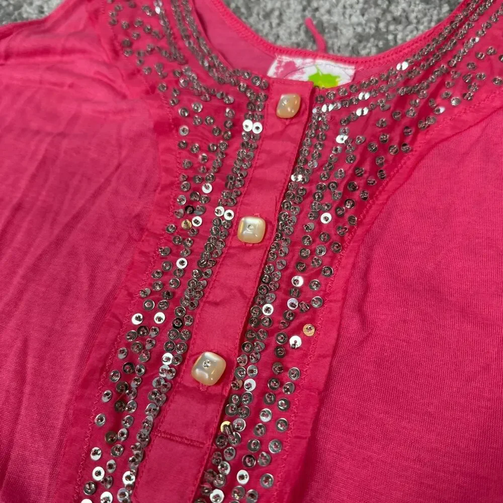 Free People Womens Medium Pink Mini Dress Tank Silk Cotton‎ Beaded Scoop Neck